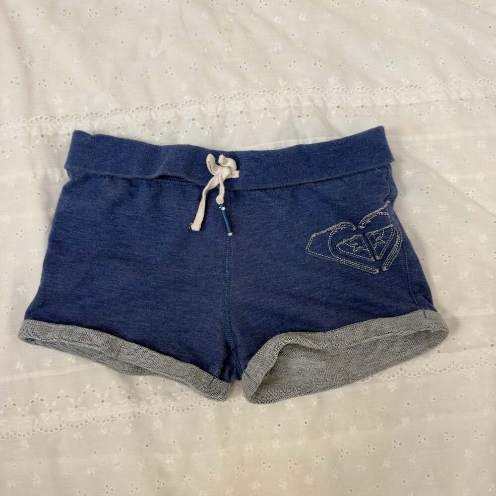 Vintage Y2K Roxy Girl Heather Blue Foldover Lounge Shorts 8/10